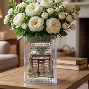 Charming Bookstore Vase with Floral Design